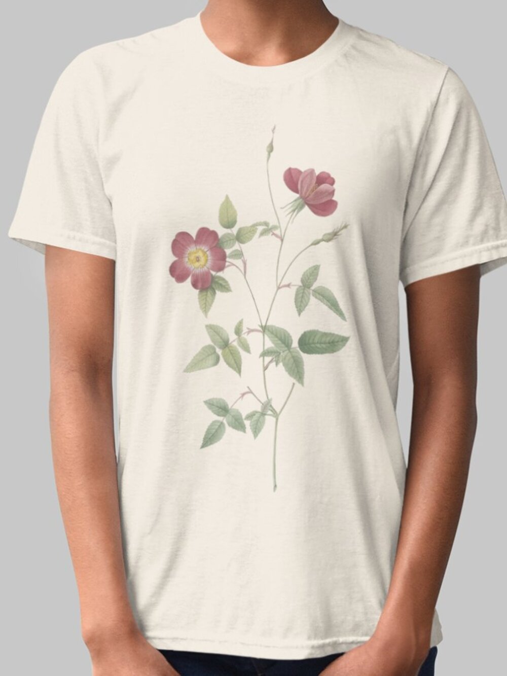 Rose Vintage Floral Print Short Sleeve Graphic Tee T-shirt S-XXL